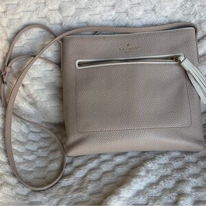 Kate Spade New York Warm Taupe Pebbled Leather Crossbody Cream Tassel Gold